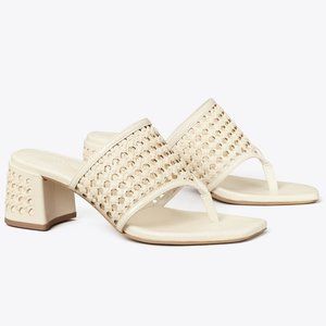 Tory Burch $378 NIB Woven Raffia Heeled Sandal New Ivory Natural 9.5